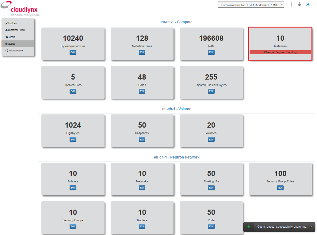 Quota change request pending
