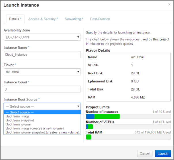 Launch Instance Instance Boot Source