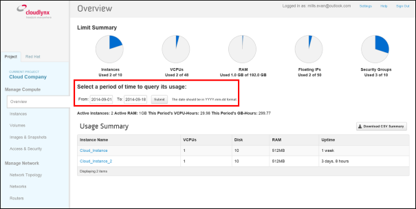 Select a period of time to query its usage