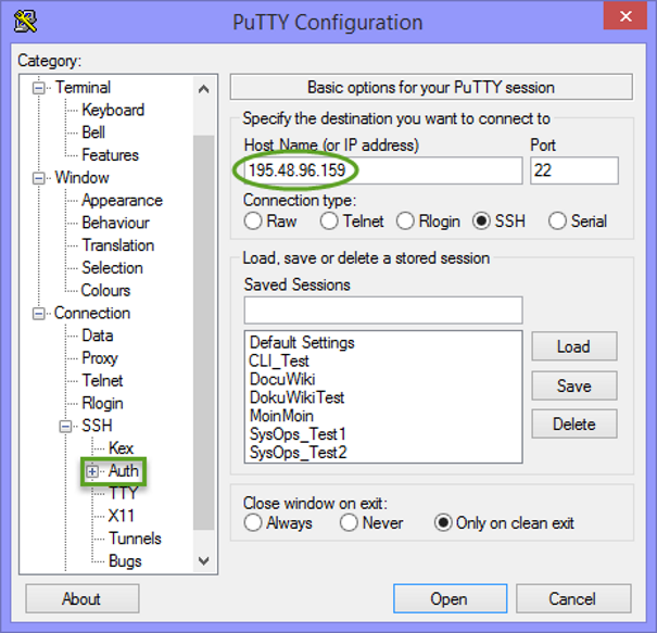 PuTTY configuration