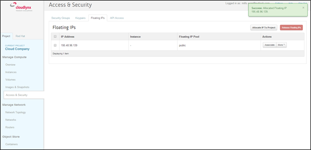 Successfully added Floating IP