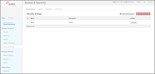 Access & Security - Security Groups