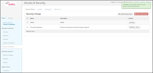Security Groups list