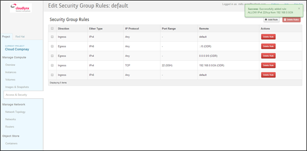 Security Group Rules – successfully added new rule