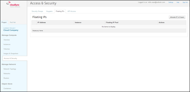 Access & Security – Floating IPs